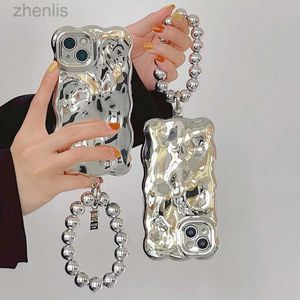 Case di telefonia cellulare Luxury Electroplated 3D METEorite Pattern Telefono Custodia per iPhone 14 13 11 12 Pro Max Silver Aound Apert Aofferte Round Bracciale D240424