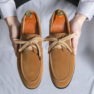 Casual Shoes Fashion Lace-up Loafers Men Formal Dress Suede Leather Business Office Caual Slip-On Black Party Size 38-48