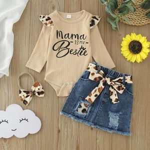 Clothing Sets 0-18months Baby Girls Skirt Set Born Ribbed Rompers Jeans Mini With Belt Headband Outfits Infant 3pcs Clothes