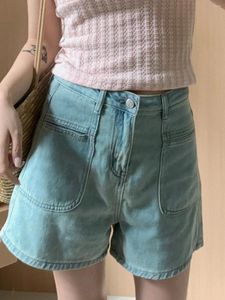 Kvinnors shorts hög midja bred ben denim kvinnor vintage casual mini sommar 2024