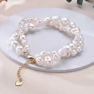 Beaded Hengsheng Freshwater 5-6mm 8-9mm White Pearl Double Barock Armband 925 Sterling Silver Fine Jewelry Gifts for Women Girls 240423