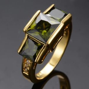 Bands Charm Female Olive Green Crystal Stone Ring Yellow Gold Color Wedding Rings For Women Vintage Bride Square Engagement Ring