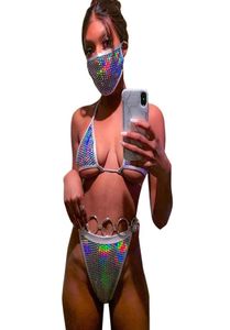 Kvinnor Bikinis Set Sexig Reflect Light Masks 3 Piece Swimsuit Ladies Halter Push Up Bathing Suits New Swim Suit Bikinis 05052997388