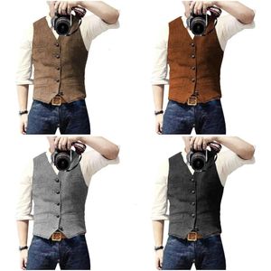 Men's Vests Suit Blue Single Breasted Woolen Blended Mens Vest Denim Jeans Waistcoat Jacket Slim Fit Casual Formal Business 231120