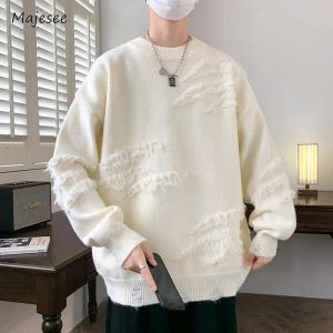 Sweaters Sweaters Men Frayed Raw Edge Long Sleeve Allmatch Personality Slouchy Japanese Style Males Knitwear High Street Vintage Autumn