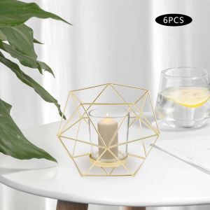 Candles Tea Light Candle Holders 6 Pcs Gold Candles Holder for Tealight Pillar Geometric Table Candle Stand Centrepiece for Wedding
