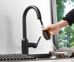 Magnet Secure Dual Function Kitchen kran Dra ut kranhuvud 100 Metal Kitchen Sink Water Mixer kran Black Chrome Color8769744