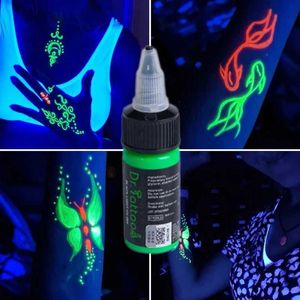 Body Farbe UV Tattoo Pigment 8 Kolory Profesjonalne półprzewodowe mikroblading Łatwe kolorowanki korpus 15 ml fioletowy lekki fluorescencyjny tatuaż D240424