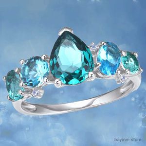 Bröllopsringar Aquamarine Crystal Rings for Women Elegant Bride Wedding Engagement Ring Valentines Day Gift Eesthetic Luxury Designer Jewelry