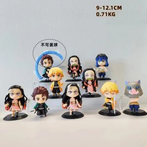 Bonecas 10pcs/set q ver.Demon Slayer Warror Figuras Tanjirou Zenitsu Nezuko Inosuke Fighting Modelo Doll Toys PVC Felizes Presentes