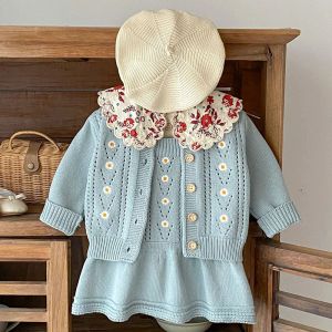 Sets 2024 Neues Frühlingsf infant Baby Girl Strickkleidung Set Long Sleved Cardigan Mantel+Jumpsuit Kleinkind Baby Strick -Bekleidungsanzug