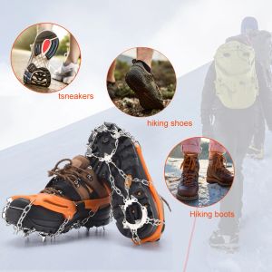 Accessories 19 Teeth Bundled Crampons AntiSlip Ice Snow Shoes with Grips Chain Spike Stainless Steel Unisex Walking Hiking Accessories