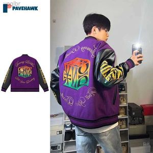 Herrenjacken Baseball Uniform Jacke Herren Street Sticked Patch Arbeit Lederärmel Bomber Jacke Lose Paar Pilotjacke Newl2404