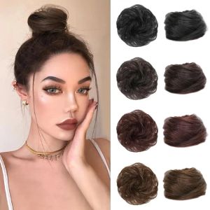 Chignon sentetik saç topuz kıvırcık düz saç dağınık topuz scrunchies kabarık saç bantları elastik bant saç parçaları kadınlar için hacim saçak sahte