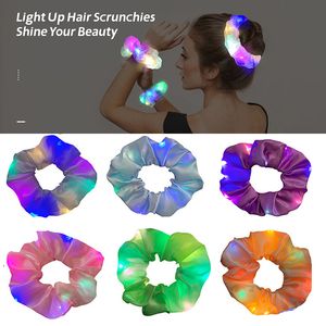 Light Up Hair Scrunchies, LED Hair Bands, Neon Scrunchies Elastic Glow in the Dark Hair Accessories for Women Girls Birthday Party Favors Halloween Christmas New Year