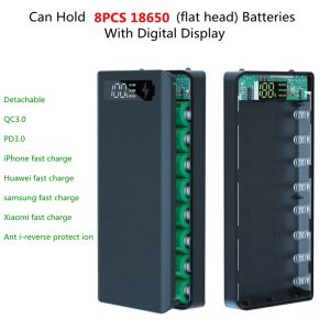 Tillbehör 8st 18650 Power Bank Case PD3.0 QC3.0 DIY Box för Huawei Samsung iPhone Snabbladdning av löstagbara batterilagringslådor