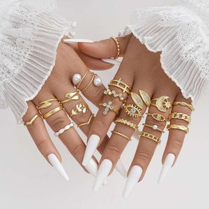 Cruz Minimalist Moon Leaf Ring Conjunto de anéis de junta geométricos de ouro