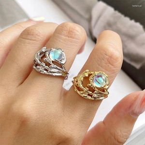 Rings a cluster Real 925 Sterling Silver Moon Ptone Zircone Regolabile per Fashion Girls Friends Party Accessori per gioielli carini