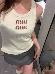 Women's T Shirt designer tee 24ss Early Spring New Miui Letter Water Diamond Knitted Suspended Tank Top for Girls with Reduced Age Sleeveless Top O736G