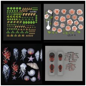 Art 1pc Rose Leaf Marine Jellyfish Shell3D Acrylic Mold Nail Art Decoration Nails DIY Design Silicone Nail Art Nails Mold