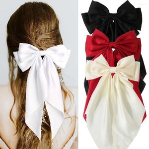 Hårklipp 10st stort band Bow Spring Clip Svart Röd Vit satin Bowknot Tillbehör Partihandel