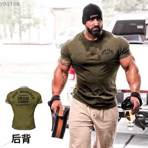 T-shirt maschile strofinaio sferzata per il muscolo estate nuova maglietta fitness da uomo slim running sports cotone cotone a maniche elastiche addestra