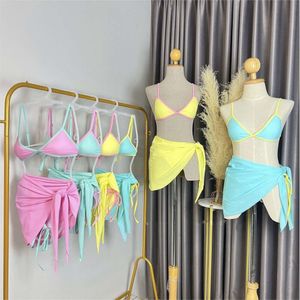 New Instagram Style Candy Color Summer Three Point Bikini Vacation Hot Spring Split Swimsuit for Women