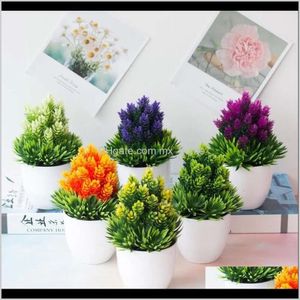 Fornece grinaldas festivas Flores GardenArtificial em vasos de plástico Planta de varanda Bonsai Simulação Flor Gras