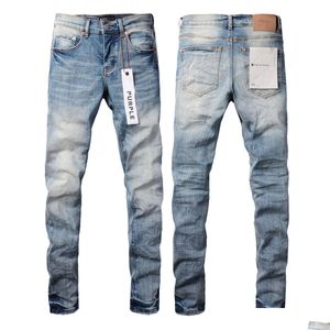 Calças de jeans masculinas joelhos tamanhos retos magros 28-40 motocicletas de alta qualidade de alta qualidade designer roxo jean masculino hole otdbf