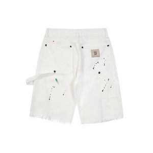 Fashion Summer USA 24ss Splashing Ink Broken Hole Denim Shorts Women Men skateboard High Street Jeans Middle Pants 0424