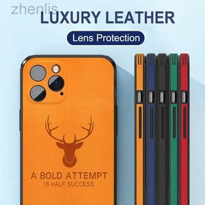 Cell Phone Cases Luxury Deer Leather Texture Slicone Case For iPhone 15 14 13 12 Mini 11 Pro X Max XR 7 8 Plus Lens Protection Shockproof Cover d240424