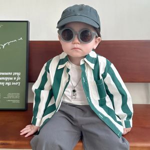 Shirts Boys' Shirt Korean Children'S Clothing With Vertical Stripes Shirt For Boys Casual Fashion Lazy Style Cool Baby Cardigan Jacket