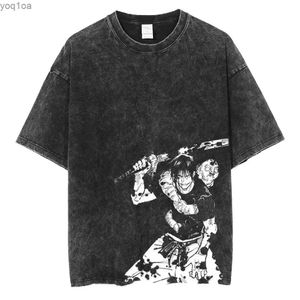 Camisetas masculinas Hip Hop Streetwear Summer Manga curta Camiseta vintage T-shirt Japanese Anime Graphic Print Tshirt Men Harajuku Casual Loose Washed Teesl2404