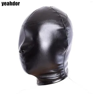Party Supplies Adult Sex Toys Full-Head Cover Mask Nose Hole Back Lace-Up Pu Leather Balaclava Headgear Catsuit Accessory