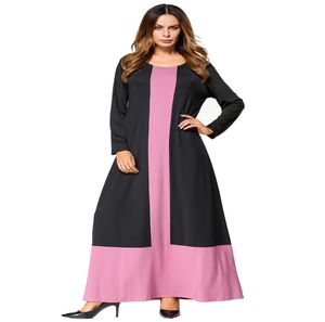 blok kolorowy patchwork maxi długa sukienka muzułmańska kaftan kobiety maxi sukienki czarne różowe okrągłe szyi szaty z długim rękawem jesień 2219236