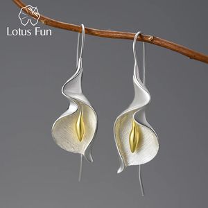 Lotus Fun 18k Gold Long Hanging Calla Lily Flower Dangle örhängen för kvinnor REAL 925 Sterling Silver Luxury Fine Jewelry 240419