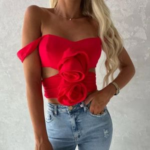 Женские танки моды без рукавов 3D Flower Front The Ruched Crop Tops Y2K Fairy Casal Color Summer Tank Streetwear MyQH03