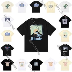 24SS Rhude krótka koszula koszulka koszulka Wysokiej jakości designerka Tshirt Thirt Casual Fashion krótkie rękawy Europa Ameryka Mężczyźni Kobiety za okrągłe szyję bawełniane tshirty rozmiar s-xl 753