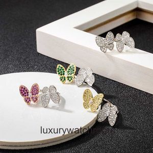 バンクルフ女性用のハイエンドジュエリーリングダイヤモンド付きの新しいダブルバタフライリングと2色のオリジナル1：1本物のロゴと箱付き