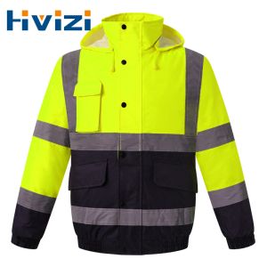 Джакеки для безопасности для работы мужчины, зима Hi Vis Jacket Work Изнашивают утолщенные термоипродажные ветропроницаемые светоотражающие куртки Мужчины