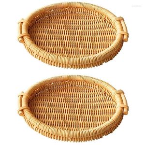 Plates Rattan Bread Basket For Serving With Side Handles Cracker Tray Woven Fruit Trays Dinner Parties Coffee