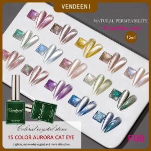 Kits Vendeeni 15 Colors/set Colourful Aurora Glitter Powder Cat Eye Gel Nail Polish Magnetic Gel Varnish UV LED Soak Off Gel Lacquer