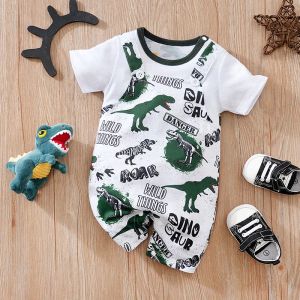 One-Pieces 018 Baby Bodysuit Cute Cartoon Backband Dinosaur Print Comfortable And Soft Boys And Girls Summer Short Sleeved Newborn Clothes