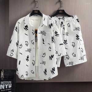 MENOS TRABALHOS DE MENINOS 2024 Graffiti listrado Conjunto de graffiti de camisa curta Camisa shorts Cotton Cotton Sportswear Spring Casual Spring moda