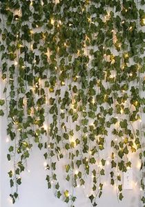 Flores decorativas grinaldas 23m Creeper artificial Videira de folhas verdes com luzes de cordas LED de 2m Luzes de casamento DIY Festa luz Gar7356187