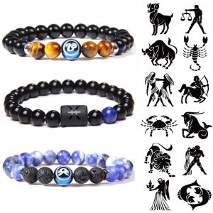 Strands 12 Costazione di braccialetti di zodiacale segni perle di pietra naturale braccialetti per donne uomini coppia doni di compleanno della moda oroscopo