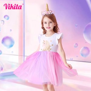 Шаллеры Vikita Unicorn Платье для девочек Дети Cartoon Vestidos детские платья