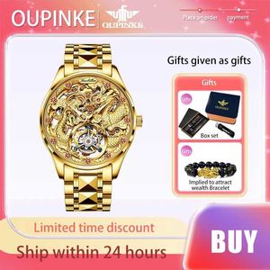 Наручительные часы Oupinke Top Mens Mens Watches Highfale Tourbillon Movement Автоматические механические часы вольфрамовые стальные полосы Gold Make Watch 240423