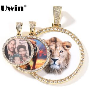 UWIN DIY Medallion Po Pingente Colar grande redonda Charms de imagem personalizados Colar gelo gelo jóias de moda CZ para presente de memória 240414