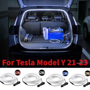 Şeritler 12v 5m Araba Bagaj Atmosfer Lambası Strip 4 Renkler Fırın LED IP65 Araba Süper Parlak Surround Işık Şeritleri Tesla Model Y 2123